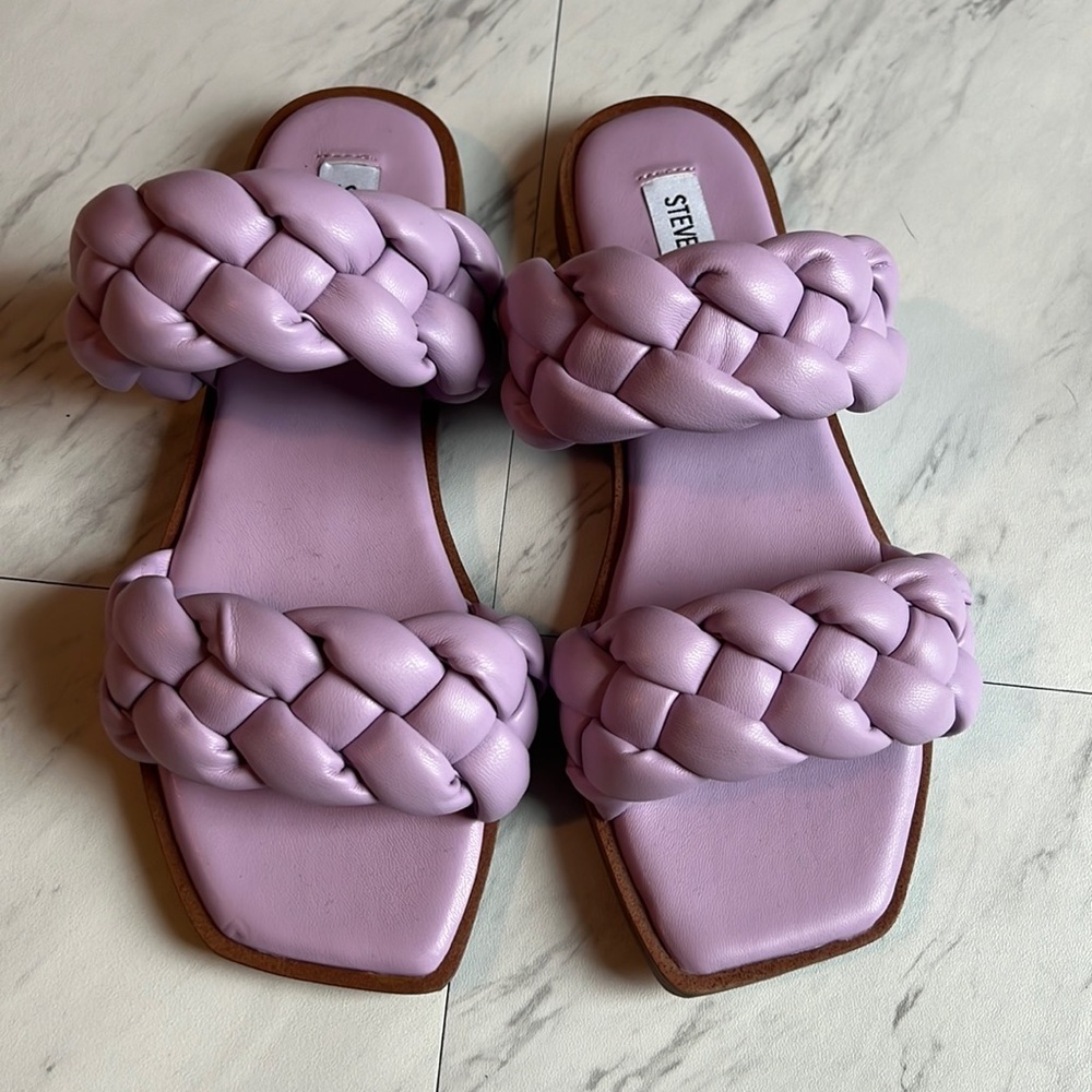 Steve Madden Spain knot sandal slip on slide shoe purple lilac size 6.5 lavender - Picture 2 of 7